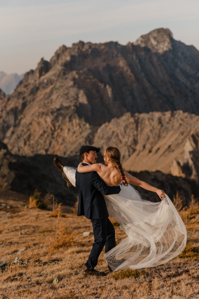 sunset helicopter elopement bride and groom