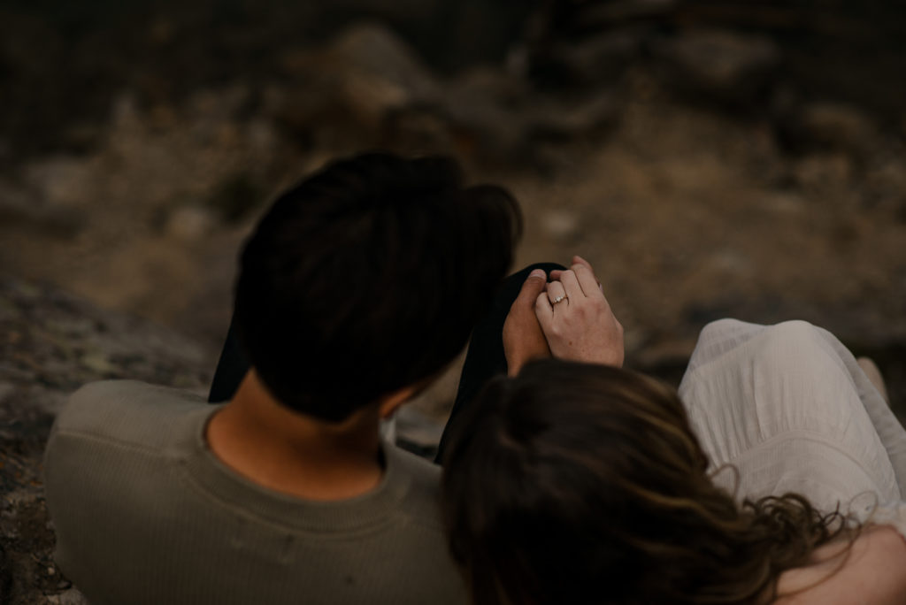 ring shot detail during engagement session in banff alberta