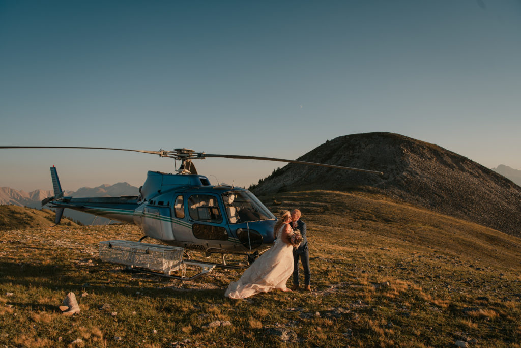 sunset helicopter elopement with Rockies Heli in Alberta