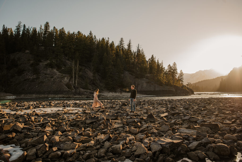Banff sunrise couples session at Bow Falls
