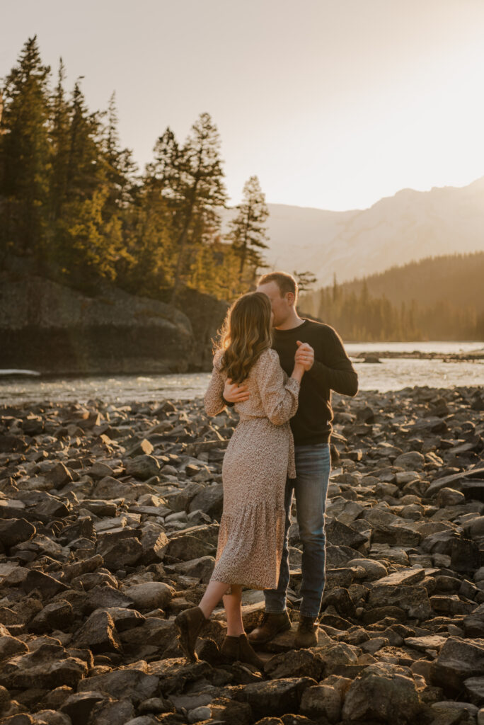 Banff sunrise couples session at Bow Falls