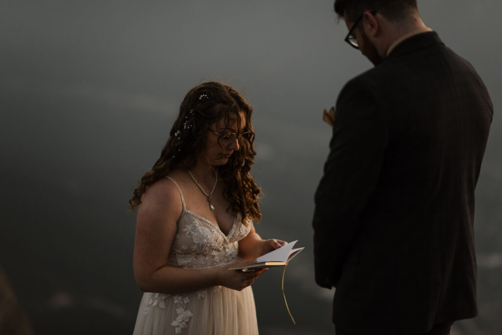 private vows during sunrise hiking elopement in canmore
