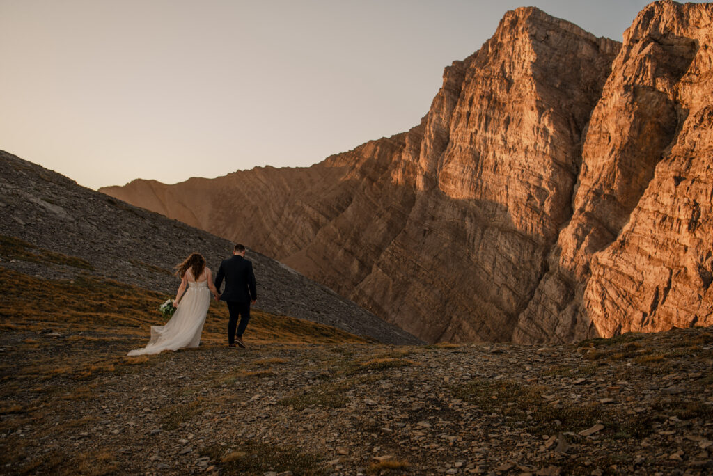 sunrise hiking elopement on Ha Ling in Canmore