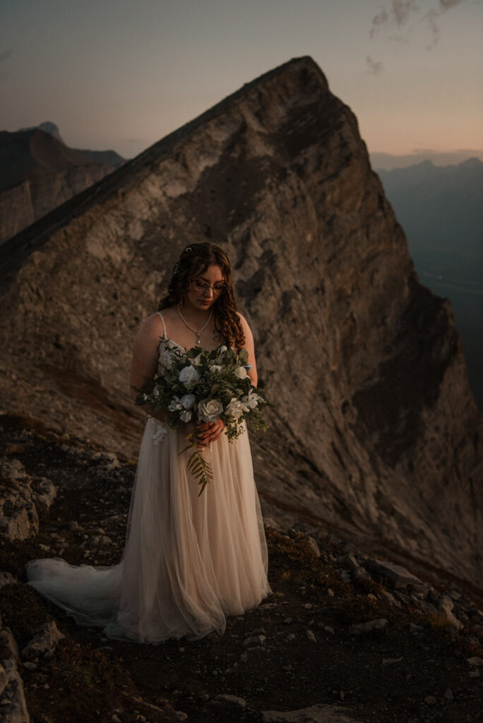 first look in canmore on a mountain elopement