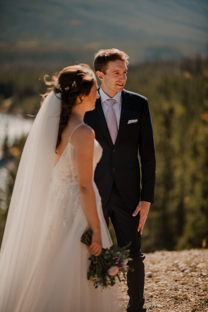 Intimate elopement ceremony at Abraham Lake in Alberta