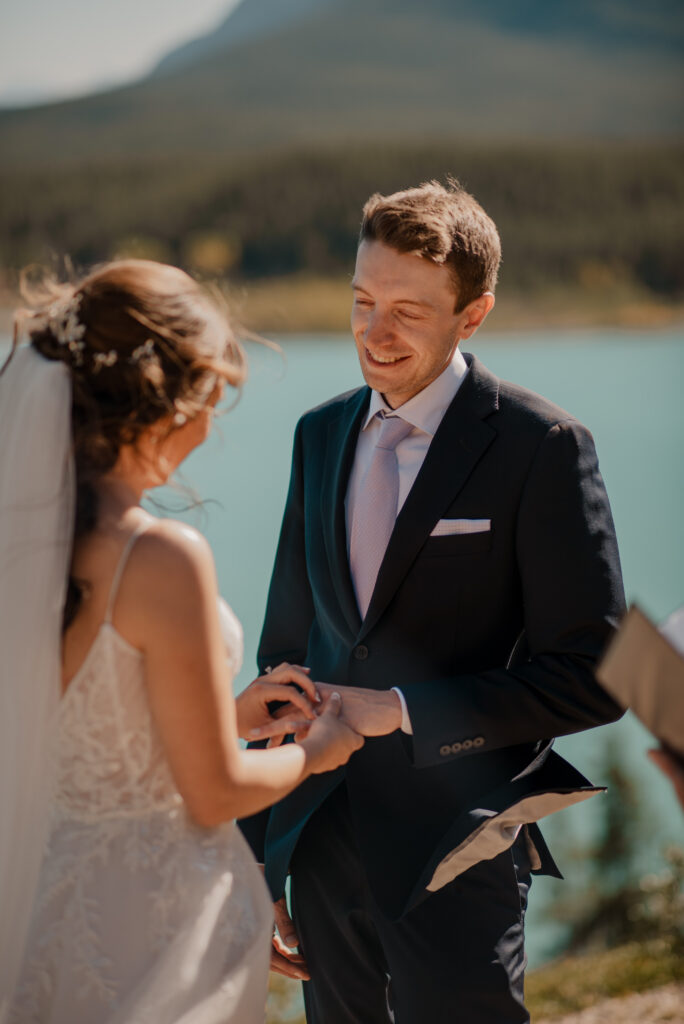 Intimate elopement ceremony at Abraham Lake in Alberta