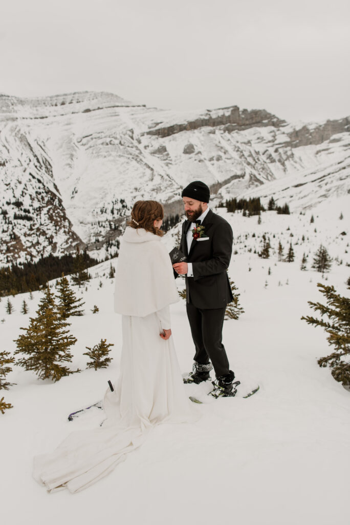 winter elopement at mount charles stewart canmore
