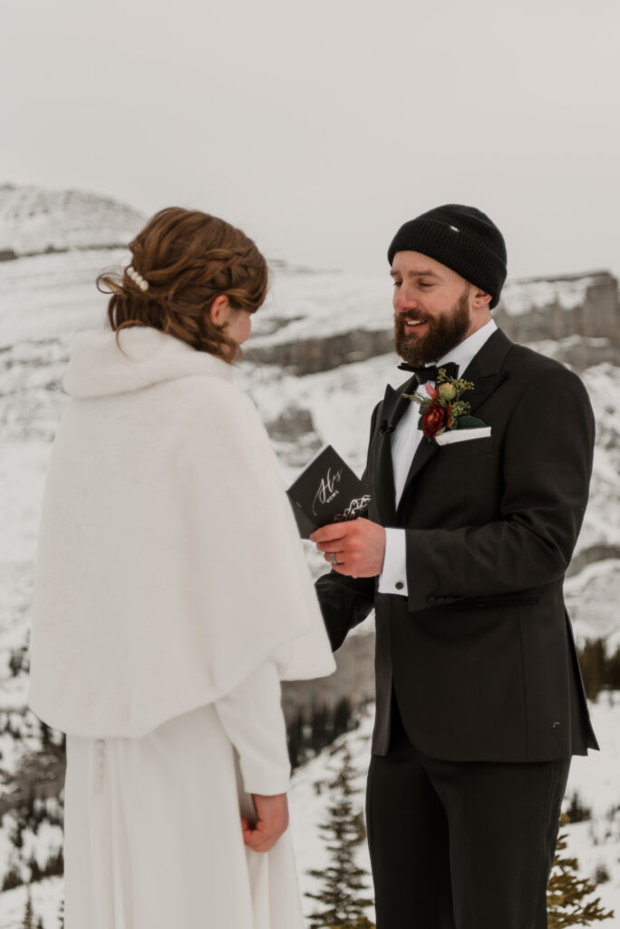 winter elopement at mount charles stewart canmore
