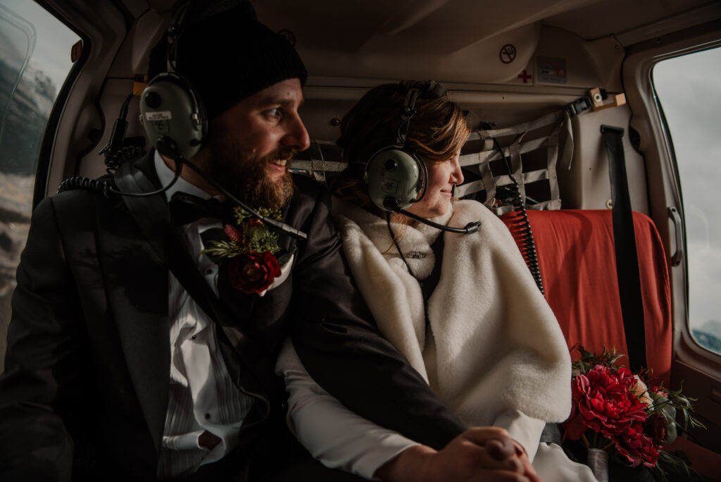 winter helicopter elopement with alpine helicopters
