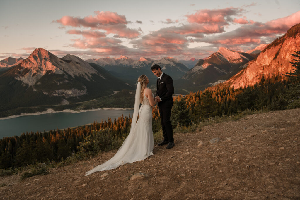 epic sunrise on a mountain elopement in kananaskis