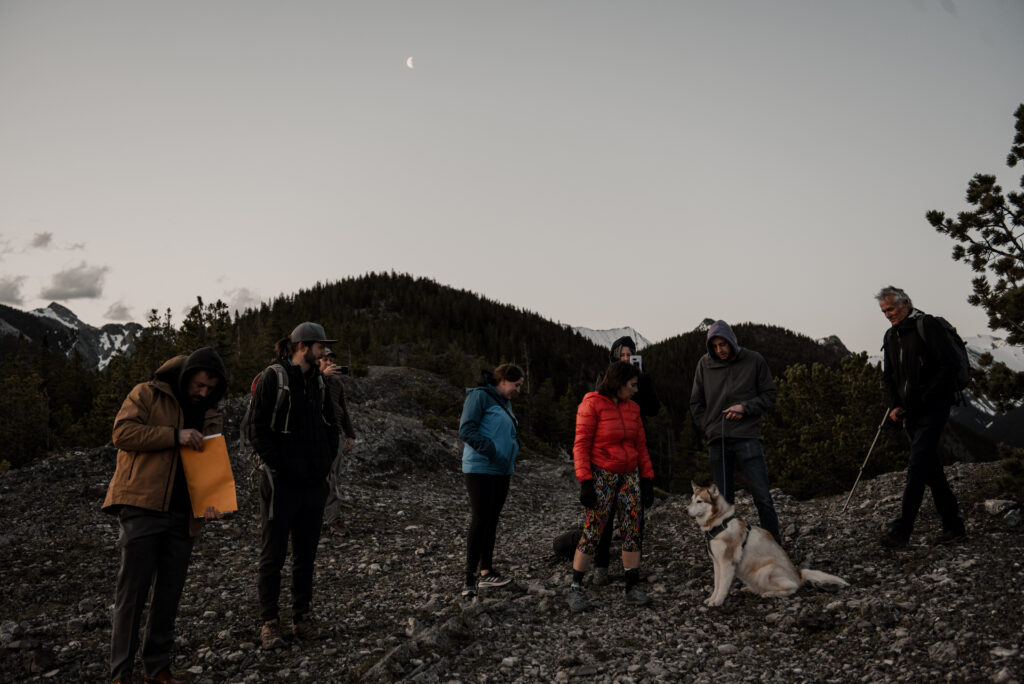 bride and groom on a mountain for hiking elopement