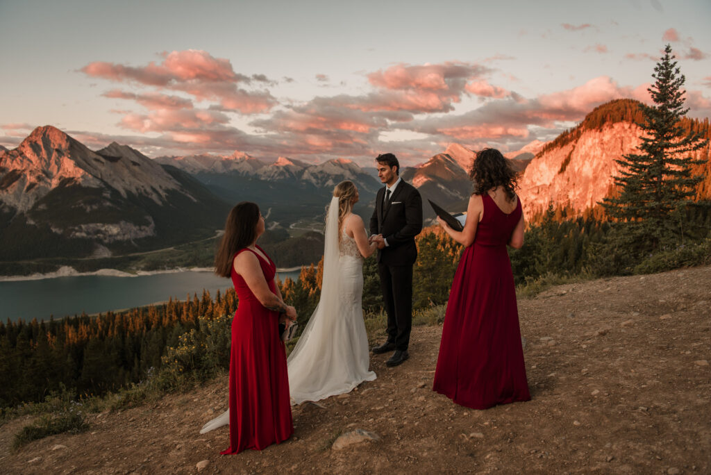 epic sunrise on a mountain elopement in kananaskis