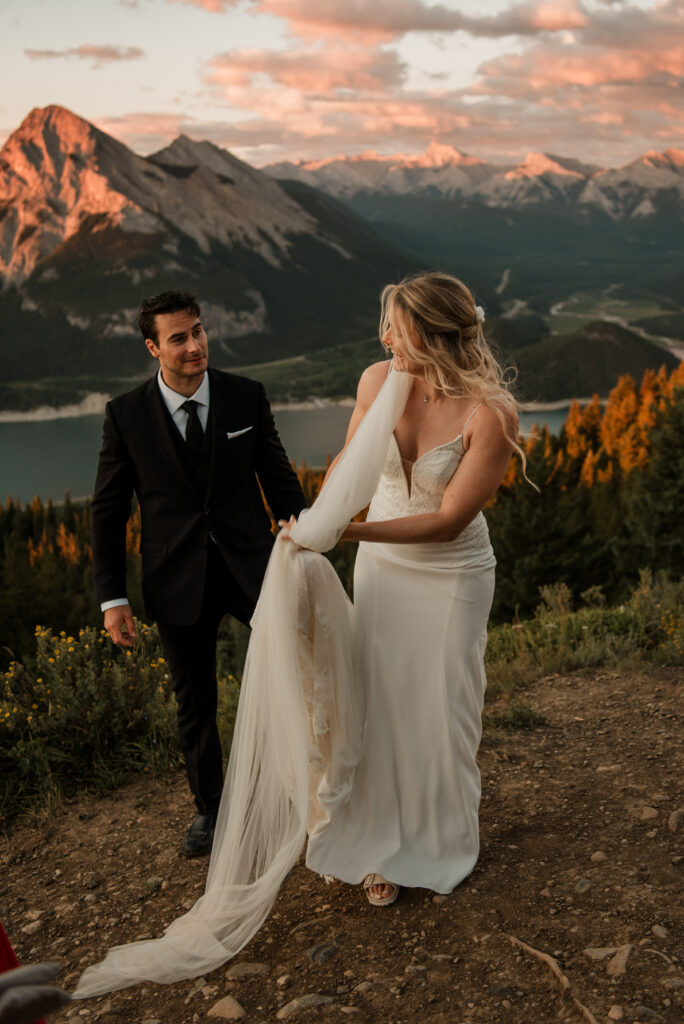 epic sunrise on a mountain elopement in kananaskis