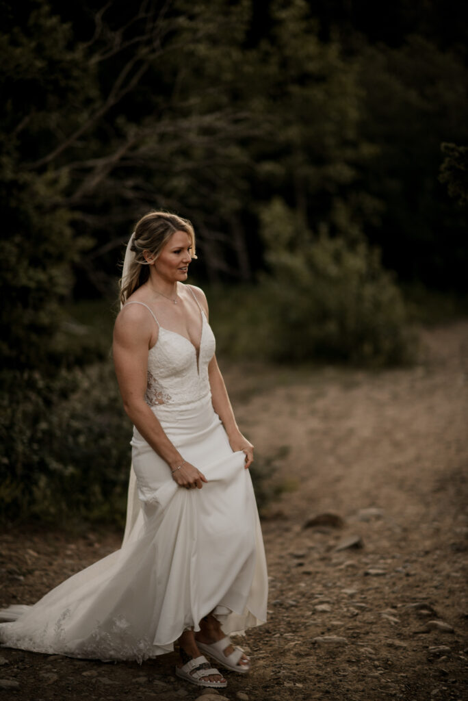 first look on a mountain at sunrise for an elopement