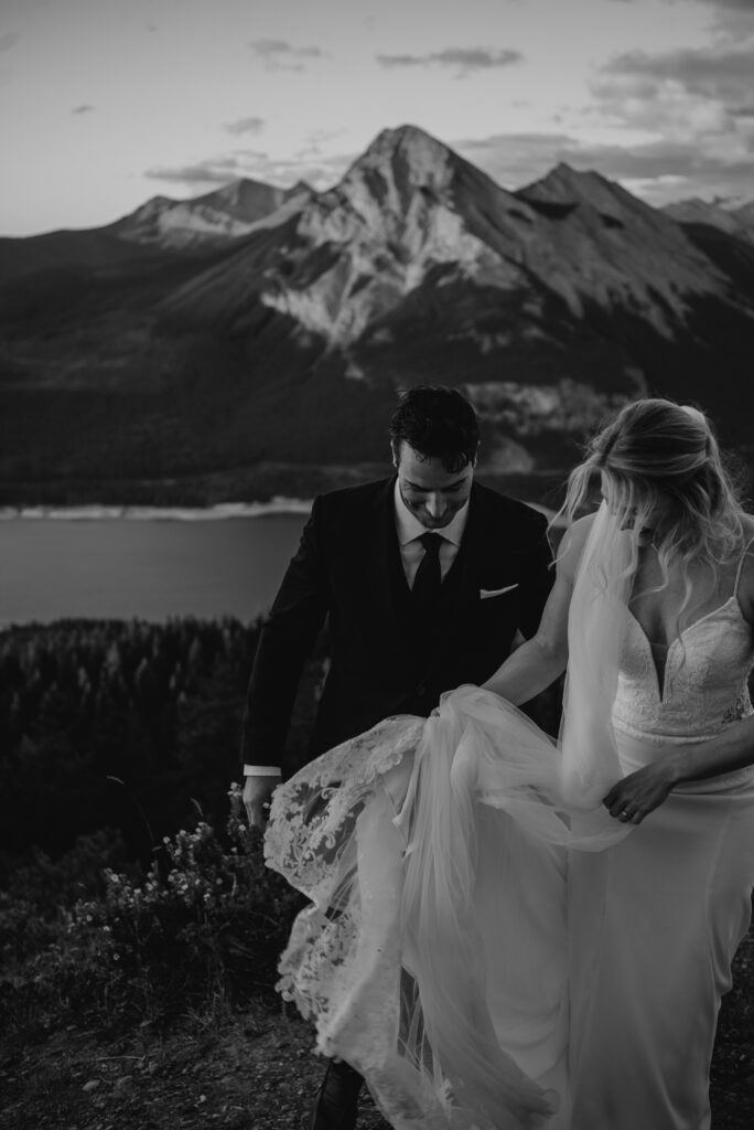 epic sunrise on a mountain elopement in kananaskis