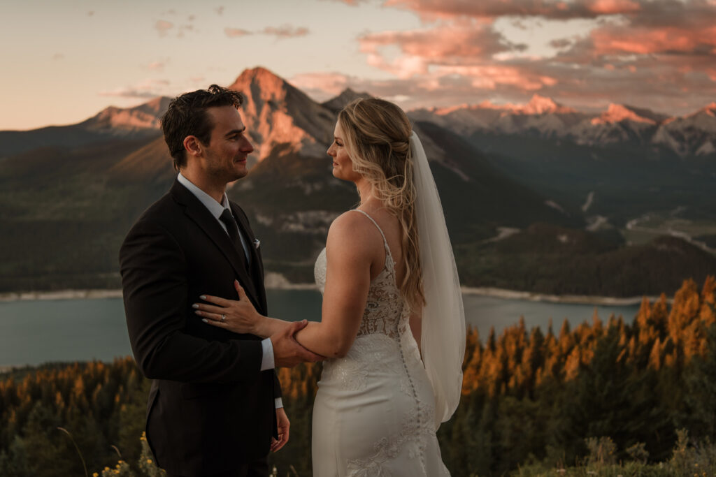 epic sunrise on a mountain elopement in kananaskis