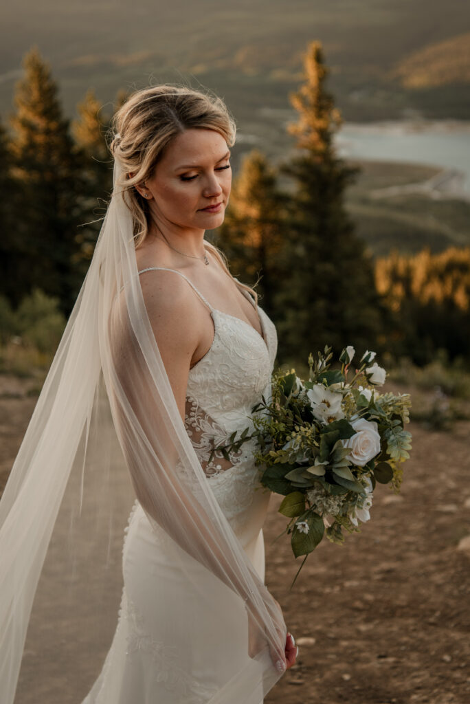 bride on a mountain for her elopement