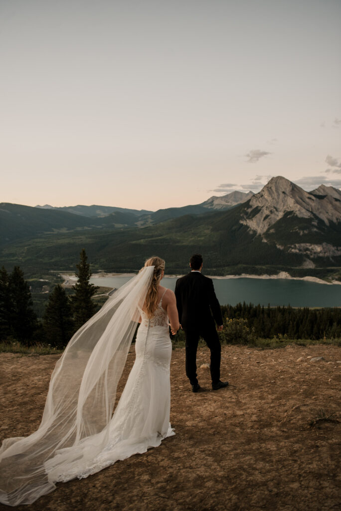 first look on a mountain at sunrise for an elopement