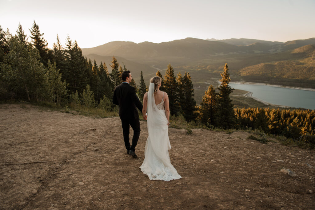 bride and groom sunrise hiking elopement in Alberta