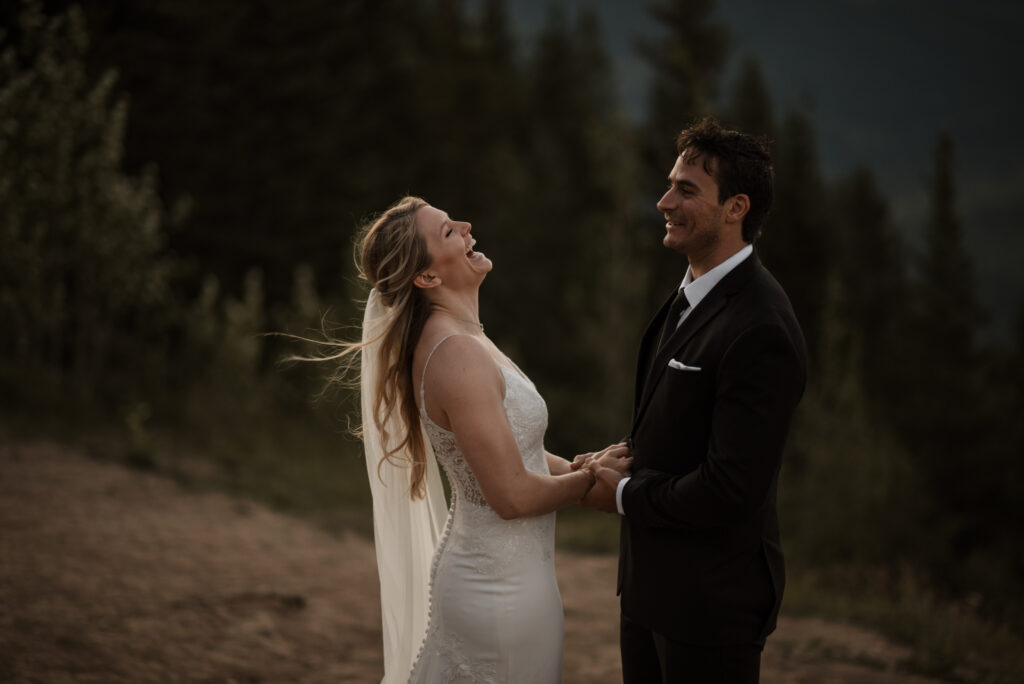 first look on a mountain at sunrise for an elopement