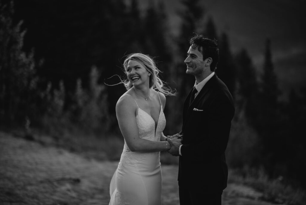 first look on a mountain at sunrise for an elopement