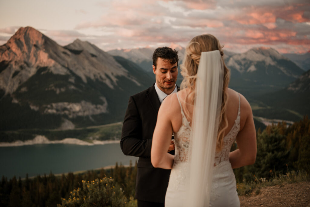 epic sunrise on a mountain elopement in kananaskis