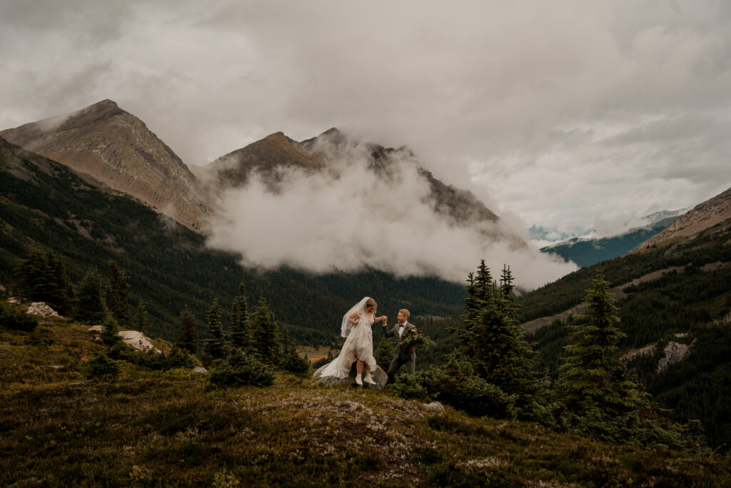 sunset helicopter elopement with rockies heli in alberta