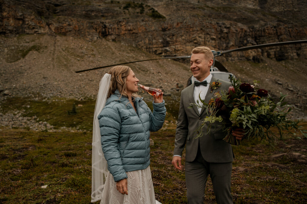 sunset helicopter elopement with rockies heli in alberta