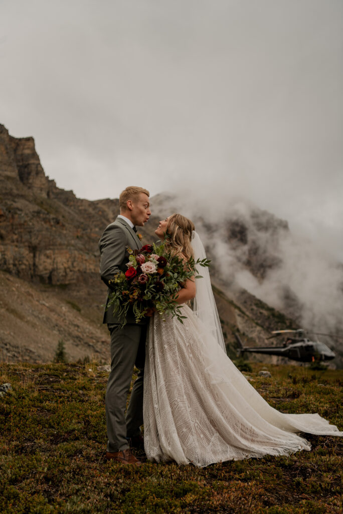 sunset helicopter elopement with rockies heli in alberta