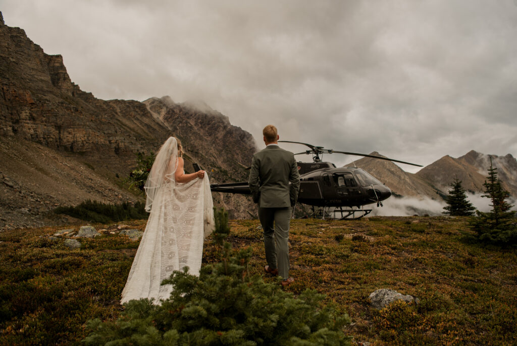 sunset helicopter elopement with rockies heli in alberta