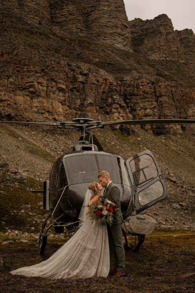 sunset helicopter elopement with rockies heli in alberta