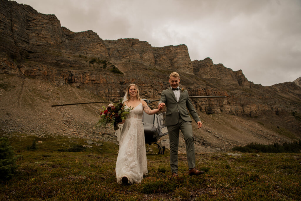 sunset helicopter elopement with rockies heli in alberta