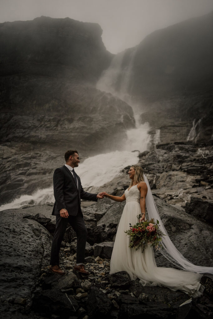 waterfall elopement in Banff