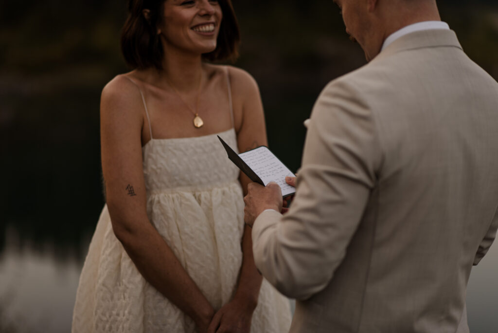 lakeside elopement ceremony canadian rockies