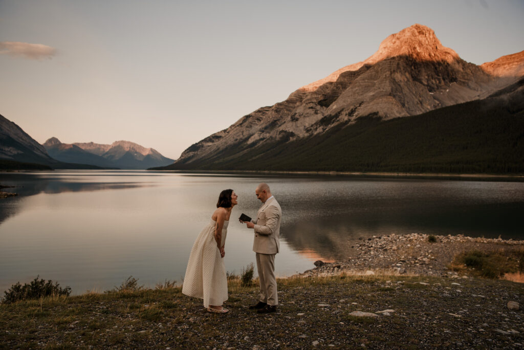 lakeside elopement ceremony canadian rockies