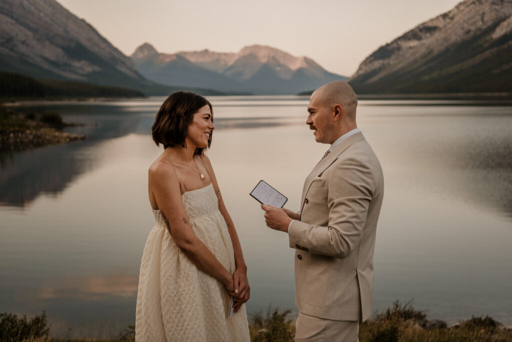 lakeside elopement ceremony canadian rockies