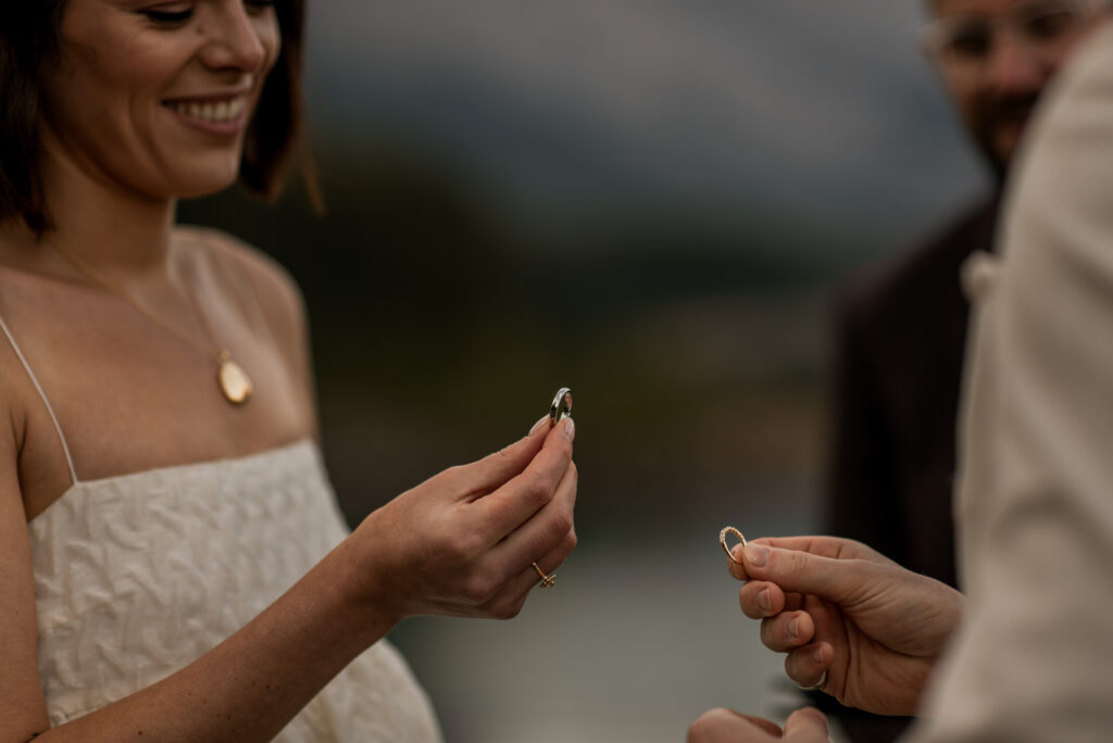 lakeside elopement ceremony canadian rockies