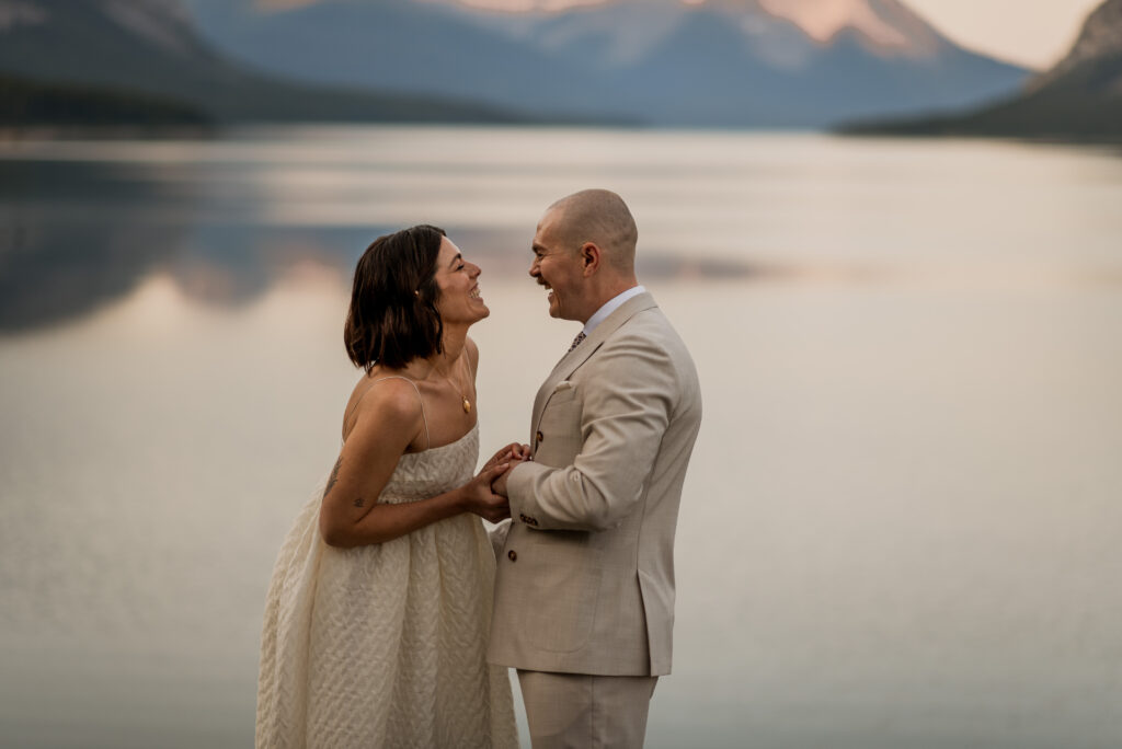 lakeside elopement ceremony canadian rockies