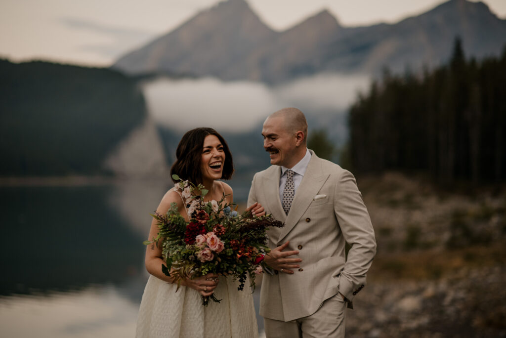 sunrise lakeside elopement in Alberta