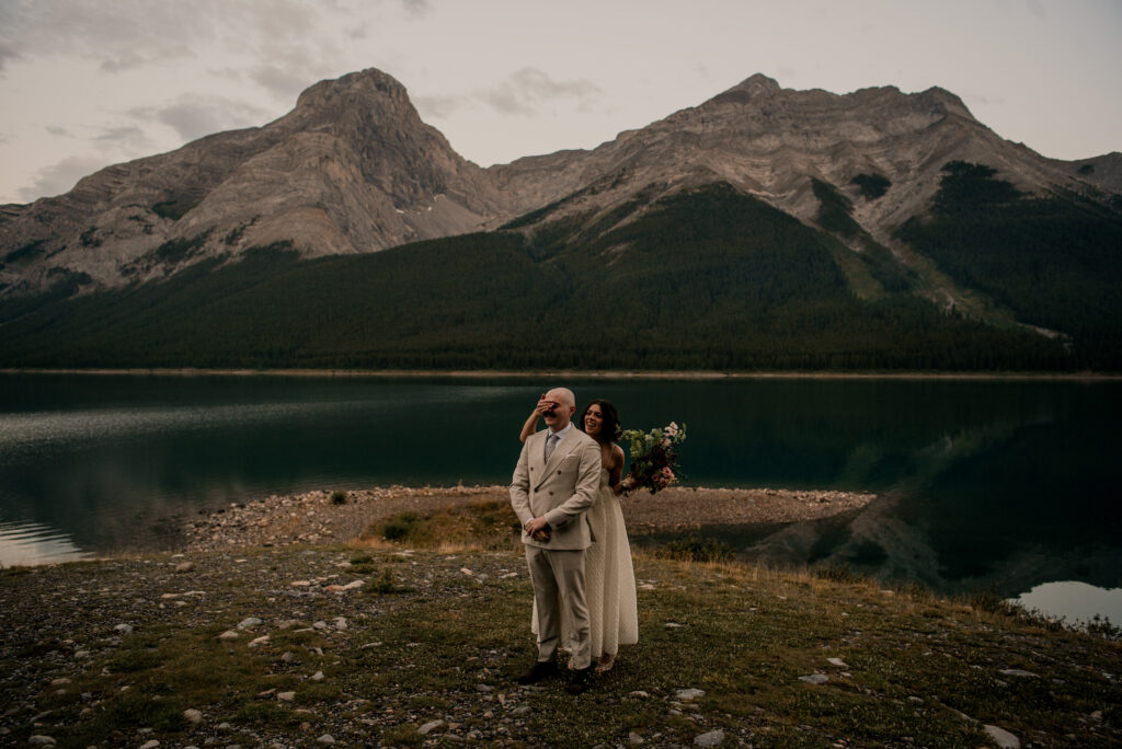 sunrise lakeside elopement in Alberta