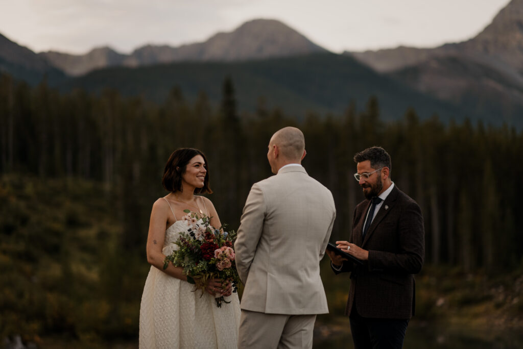 sunrise lakeside elopement in Alberta
