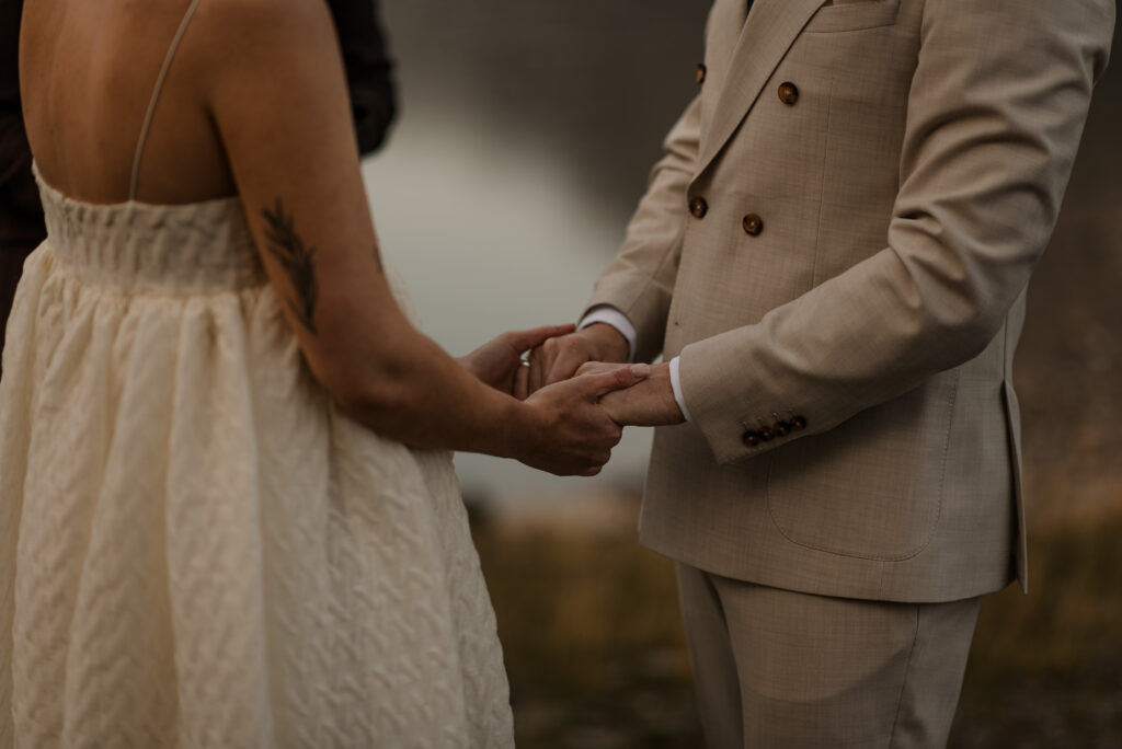lakeside elopement ceremony canadian rockies